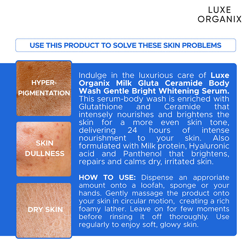 Luxe Organix Milk Gluta + Ceramide Gentle Bright Whitening Serum Perfume Infused Body Wash 1000g