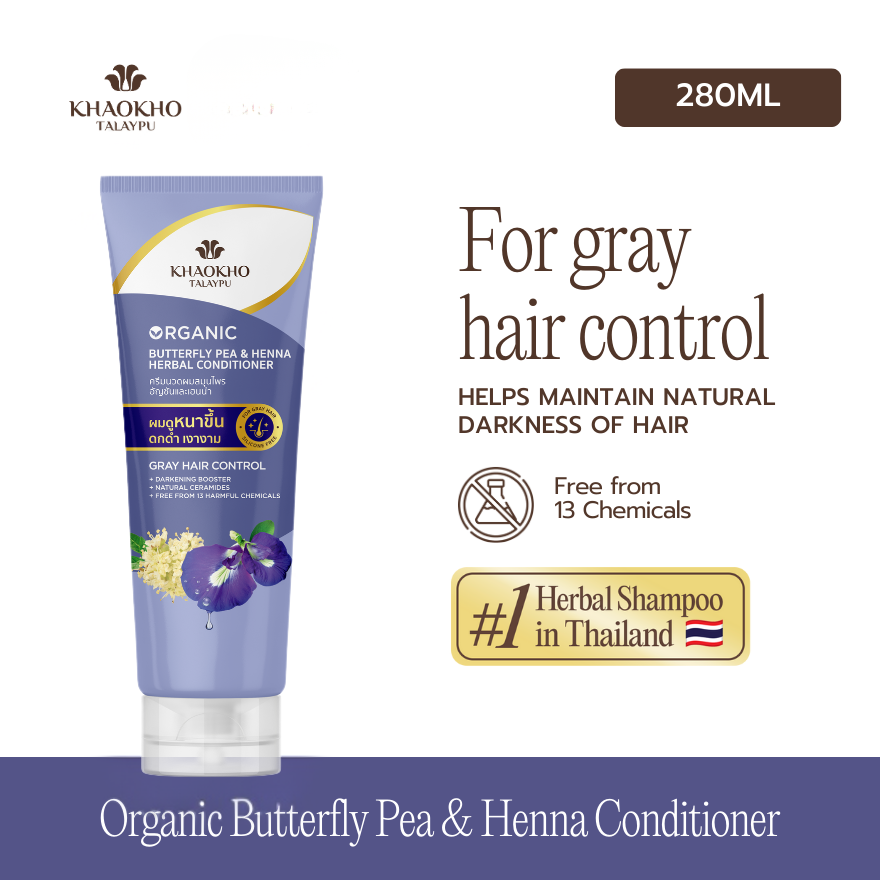 Khaoko Talaypu Butterfly Pea and Henna Herbal Shampoo / Conditioner [Premature Grey Hair, Color Shampoo]