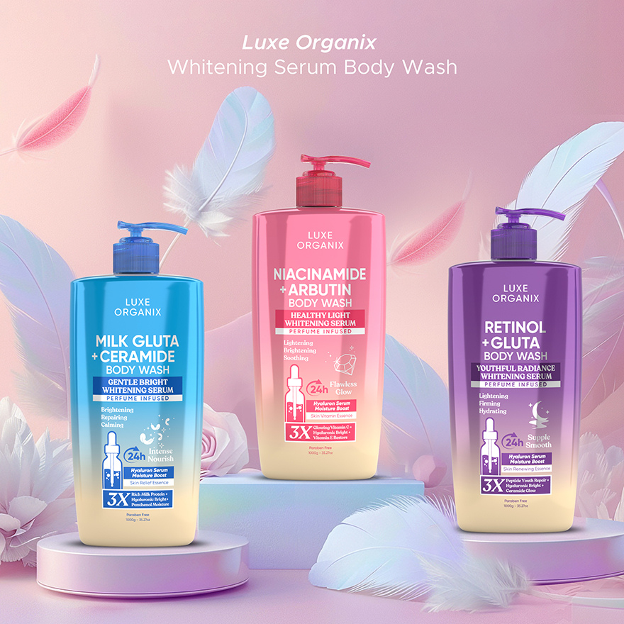 Luxe Organix Milk Gluta + Ceramide Gentle Bright Whitening Serum Perfume Infused Body Wash 1000g