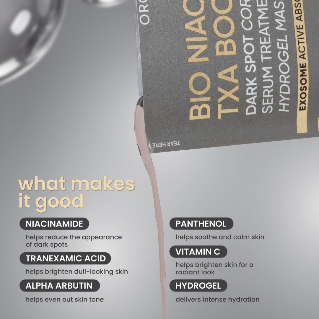 Luxe Organix Bio Niacinamide TXA Boost Dark Spot Correcting System Serum Treatment Hydrogel Mask