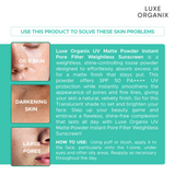 Luxe Organix 24H Zero Sebum Instant Pore Blurring Matte Powder SPF 50 Translucent 15g