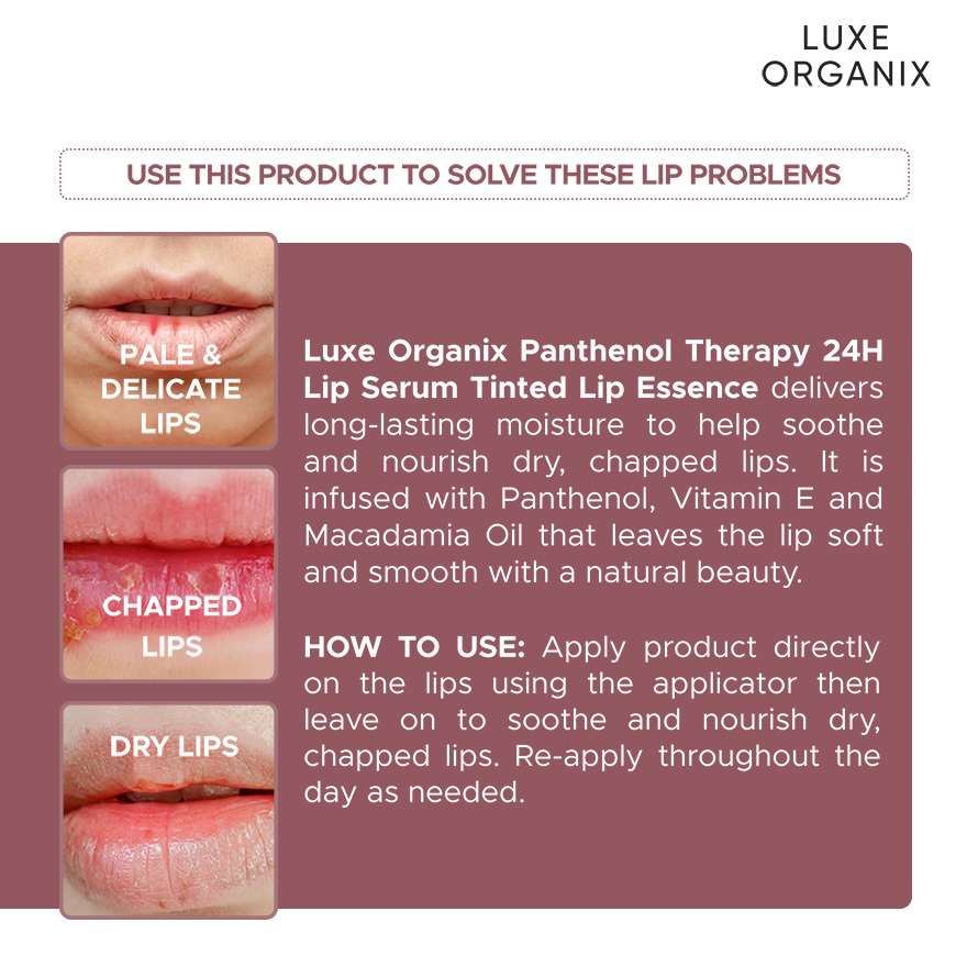 Luxe Organix Panthenol Therapy 24H Lip Serum Tinted Lip Essence 10g