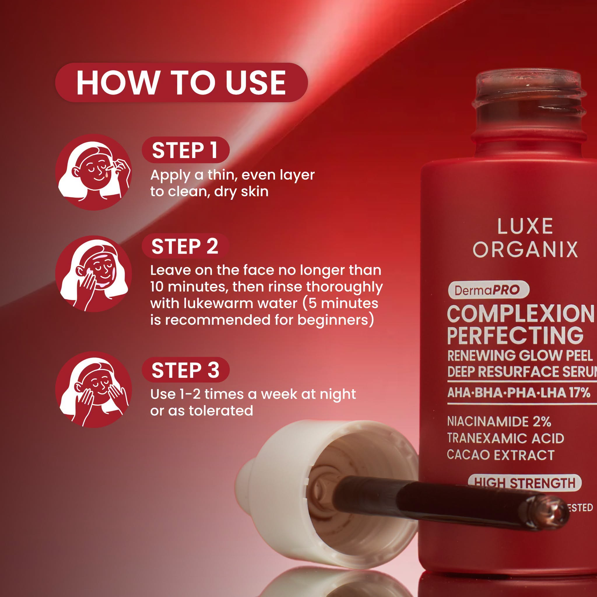 Luxe Organix DermaPRO Complexion Perfecting Renewing Glow Peel Deep Resurface Serum