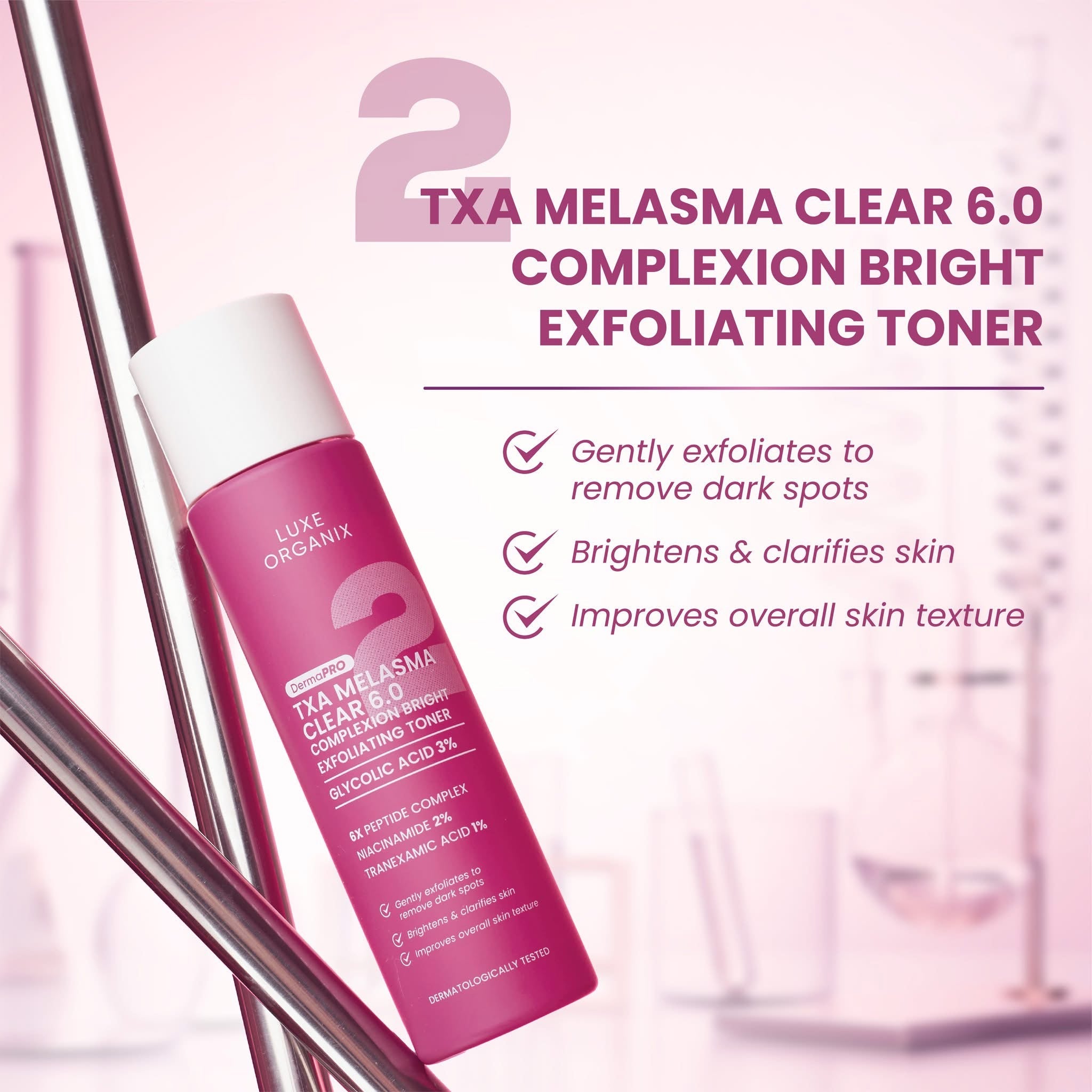 Luxe Organix DermaPRO TXA Melasma Clear 6.0 Complexion Bright Exfoliating Toner